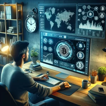 Person using computer to earn cryptocurrencies online