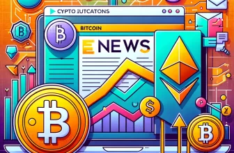 Crypto news update illustration with Bitcoin, Ethereum, and news icons